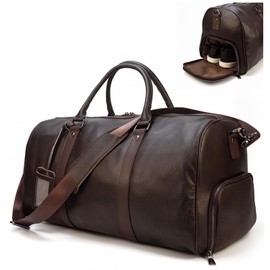 LUUFAN Leather Travel Bag Large Capacity Luggage Duffel Bag with Shoe Compartment, Men Women Weekend Shoulder Bag for Holiday Business Trip (55cm-Brown)