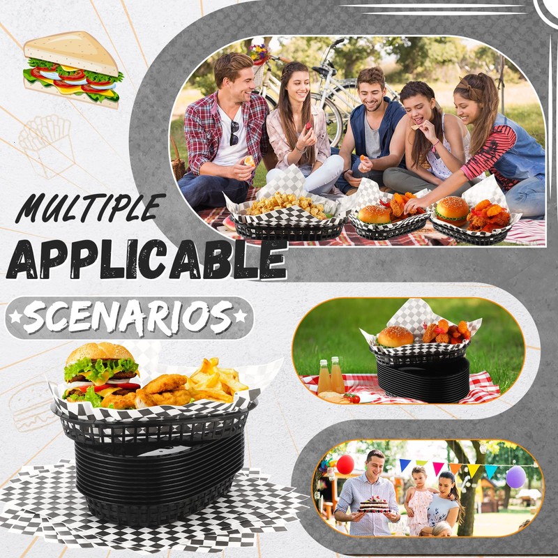 Uiifan 24 Pcs Fast Food Baskets with 100 Deli Liners