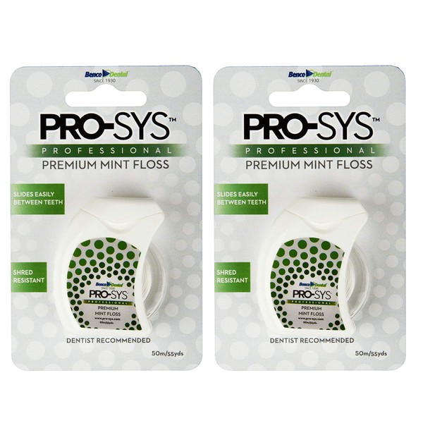 PRO-SYS® Premium Mint Dental Floss, Shred-Resistant, Removes Plaque & Food, Pack of 2 (110 Yards Total)