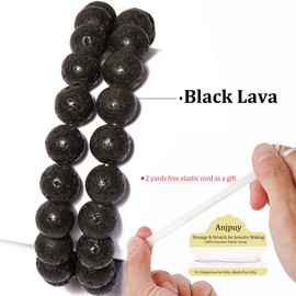 6mm Black Lava Round Bead - 60PCS Bulk Gemstone Beads for Jewelry Making, DIY Bracelets, Necklaces - Includes Crystal Stretch Cord - Stone Beads for Crafting Gifts