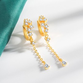 TOEECY Earrings Silver 925 Cubic Zirconia Hanging Earrings with Chain Gold Plated Earrings Dangle Hoop Earrings Minimalist Earrings for Women Girls Gift, Sterling Silver