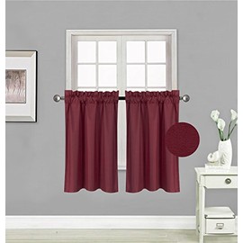 Elegant Home 2 Panels Tiers Small Window Treatment Curtain Insulated Blackout Drape Short Panel 30" W X 36" L Each for Kitchen Bathroom or Any Small Window # R5 (Burgundy)