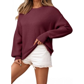 EVALESS Fall Sweaters for Women Teacher Outfits Cute Lantern Sleeve Oversized Pullover Sweater Winter Clothes Fashion 2025 Crewneck Cable Knit Red Tops Cozy Sweaters for Women Dressy Casual, Small