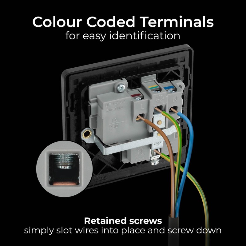 BG Electrical Single Switched Power Plug Wall Socket, Screwless Front