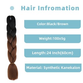 Jooceebaby Synthetic Hair for Braiding, Easy Braid, Pre-Stretched Braids Extensions, Black/Copper Hair Extensions, 24 Inches/61 cm, 3 Packs Hair for Braiding, Braids, Braid Extensions (Black/Dark