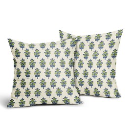 Aytipun Lime Green Blue Floral Block Print Pillow Covers 18x18 Set of 2 Spring Flower Pattern Decorative Throw Pillowcases Outdoor Rustic Farmhouse Square Cushion Cases Decor for Home Couch Sofa Bed