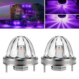 Wodvyss 2Pcs Glass Watermelon Lights, Purple LED Side Marker Turn Signal Lights with Bezel, Clear Lens, Compatible with Kenworth, Peterbilt, Freightliner Trucks