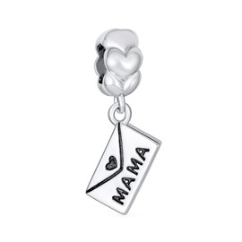 Bling Jewelry Personalize Initial Alphabet A-Z Mother Love Letter Envelope Heart Saying Word MAMA Dangling Bead Charm For Women Wife .925 Sterling Silver Fits European Bracelet Customizable