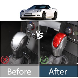 Lcojicep Real Carbon Fiber Car Gear Shift Knob Cover Compatible with Corvette C6 2005-2013 Shift knob Head Patch,Gear Head Cover Gear Handle Head Gear Lever Protective Shell (Red)