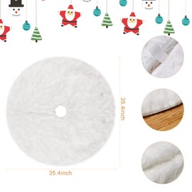 90 cm Snowy White Christmas Tree Blanket Plush Faux Fur Christmas Tree Skirt for Christmas Decorations (White)
