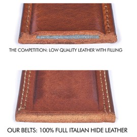 COGNAC TAN DOUBLE STITCHED 100% ITALIAN FULL GRAIN SINGLE SKIN HIDE LEATHER BELT 40MM (LARGE 36-38 INCHES)