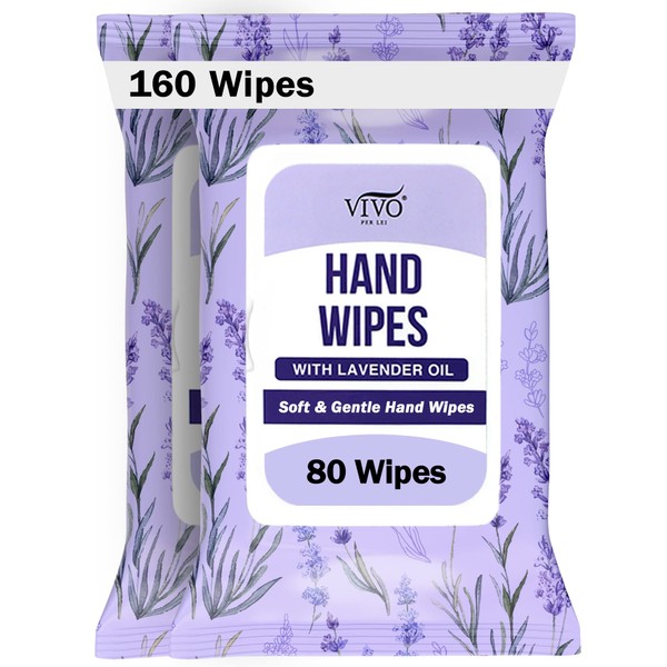 Vivo Per Lei Lavender Hand Wipes - Travel Hand Wipes for Soft Smooth Hands - Hand Cleaning Wipes - Body Wipes for Adults - Pack of 160