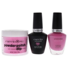 Cuccio Colour Matchmakers Plus Nail Dip - Matching Mani-Pedi With Flawless Coordination - A Color Lacquer And Color Veneer Gel Polish In The Same Color - Kyoto Cherry Blossom - Large - 3 Pc Kit