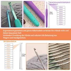 Doxiru 103 Pieces Crochet Hook Set, Crochet Set for Beginners, 0.6mm-6.0mm Ergonomic Crochet Hook Set, Crochet Hook and Yarn Knitting Accessories with Crochet Bag