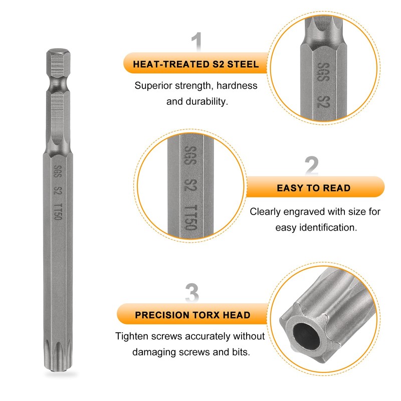 sourcing map 3pcs TT50 Security Torx Head Screwdriver Bit 4"