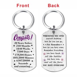 Laluminter 20 Years Sobriety Gifts for Women Men, Twenty Yrs Sober Anniversary Keychain With Encouragement Quotes