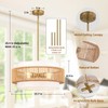 Boho Rattan Chandelier, 19.7" Large Boho Pendant Light with Fabric