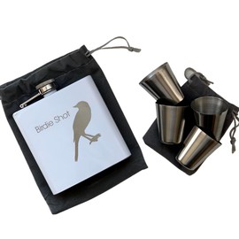 Birdie Flask w/4 shot glasses White