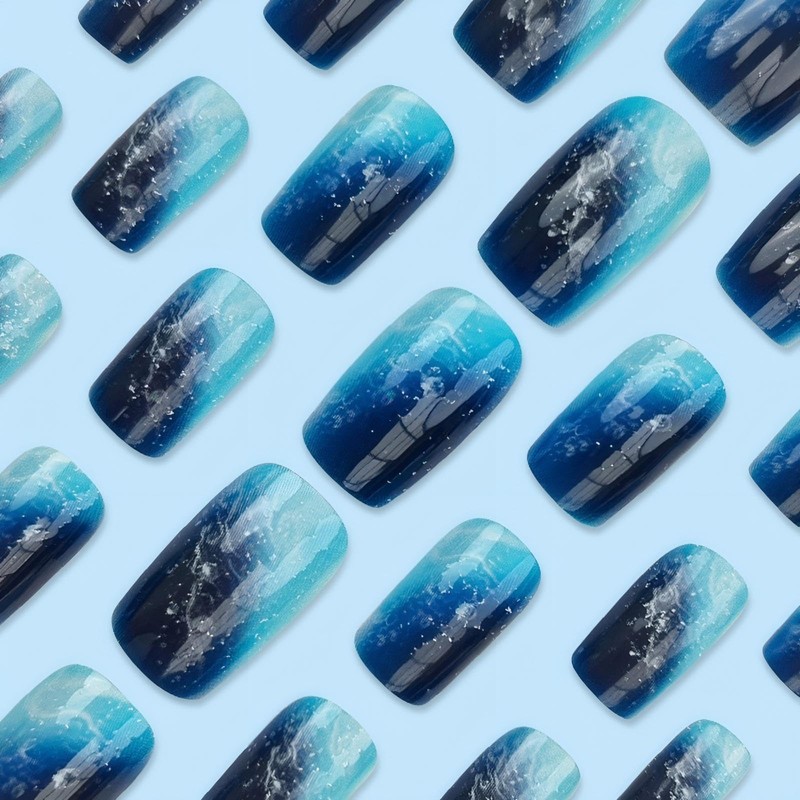 Rchovsam Medium Square Nails Press Ons Blue Press on Nails