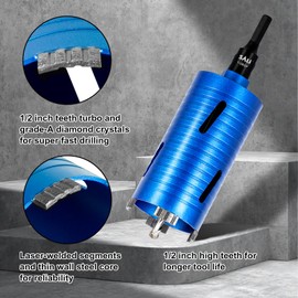 Diamond Core Drill Bit Set 32mm x 150mm Long Turbo Laser-Welded Segments for Concrete Brick Block Stone Masonry Granite Drill Bit Core Accessories with SDS Adapter,Hex Shank Adapter,Centre Drill