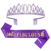 Casoty Purple 100th Birthday Sash and Tiara, Birthday Decorations for