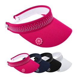 Surprizeshop Womens Golf Embellished Crystal Visor | Telephone Wire | Built in Magnet | Hand Enamelled 25mm Ball Marker | Rigid Peak | Multiple Colours | Golf Visor | Tennis Visor (Hot Pink)