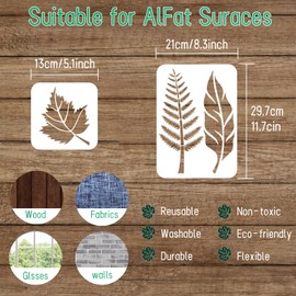12Pcs Large Leaf Painting Stencils,Reusable Leaf Stencil,Plastic Art Drawing Templates,DIY Crafts Plant Stencil for Painting on Wood Wall Door Canvas Home Decor