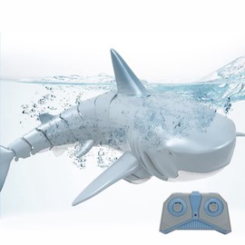 Juguete de tiburón de control remoto, juguete de agua de barco de peces de simulación de cuatro vías con control remoto 2.4G para bañera de piscina