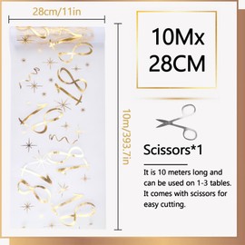 Birthday Table Runner, Birthday Decoration (10 m x 28 cm), Table Decoration, Birthday Table Runner for Men and Women, Can Be Cut to Size with Scissors, Gold, 18