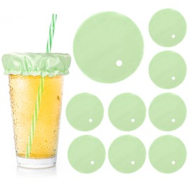 JarThenaAMCS 10 Packs Sage Green Drink Cover Scrunchie with Straw Hole Reusable Washable Drink Protector Cap Elastic Fabric Bar Club Cup Cover for Alcohol Spiking Protection