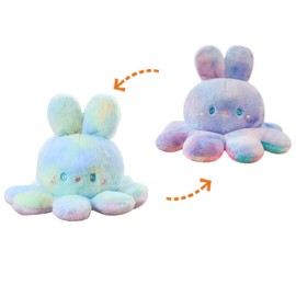 NatureMan 25cm Reversible Octopus Plush Bunny Stuffed Animal, Soft Cute Bunny Plush Toy, Reversible Discoloration Octopus Plush Doll for Girl Gift (Purple Green)