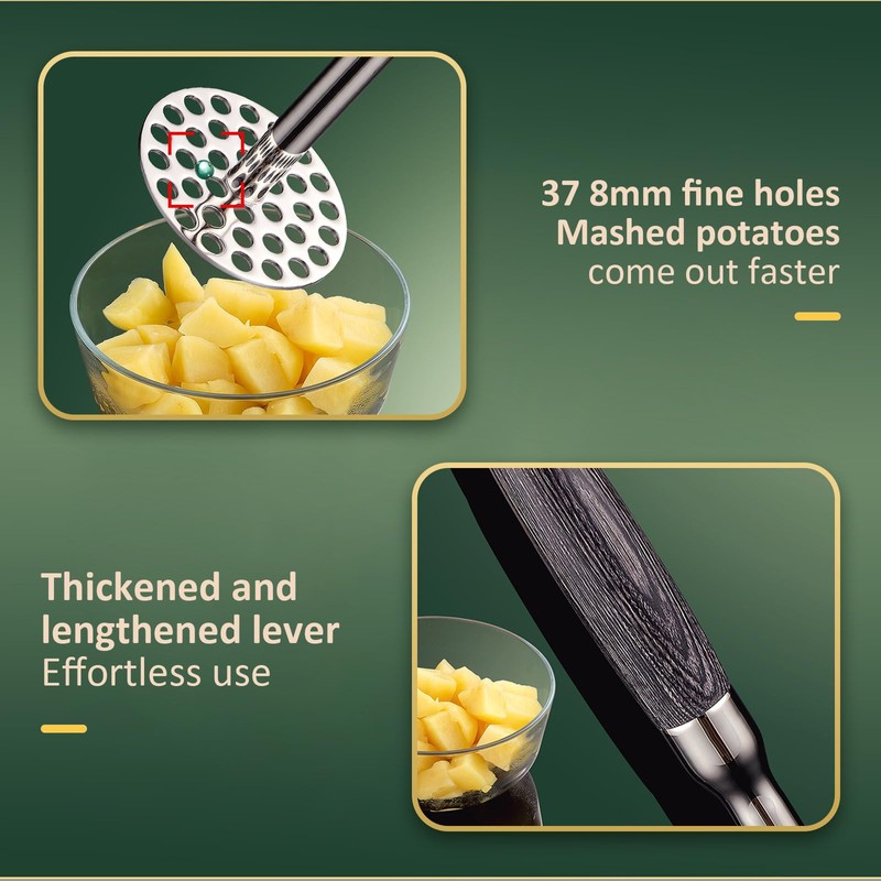 Dynaeuty Potato Masher, Stainless Steel Potato Press with Non Slip