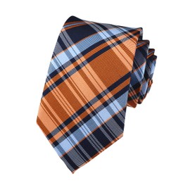 Elfeves Men Navy Blue Orange Ties Maze Patterned Accessory Evening Dress Suit Necktie