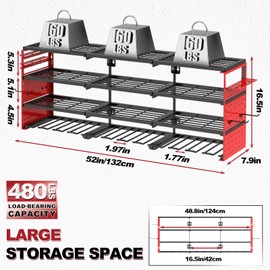 ODSNANIE Power Tool Organizer Wall Mount, Cordless Drill Hanger Storage Rack 8 Drill Holder, 4 Layer Heavy Metal Large Capacity Tool Rack for Garage Organization (Red, 12 Drills Holder)