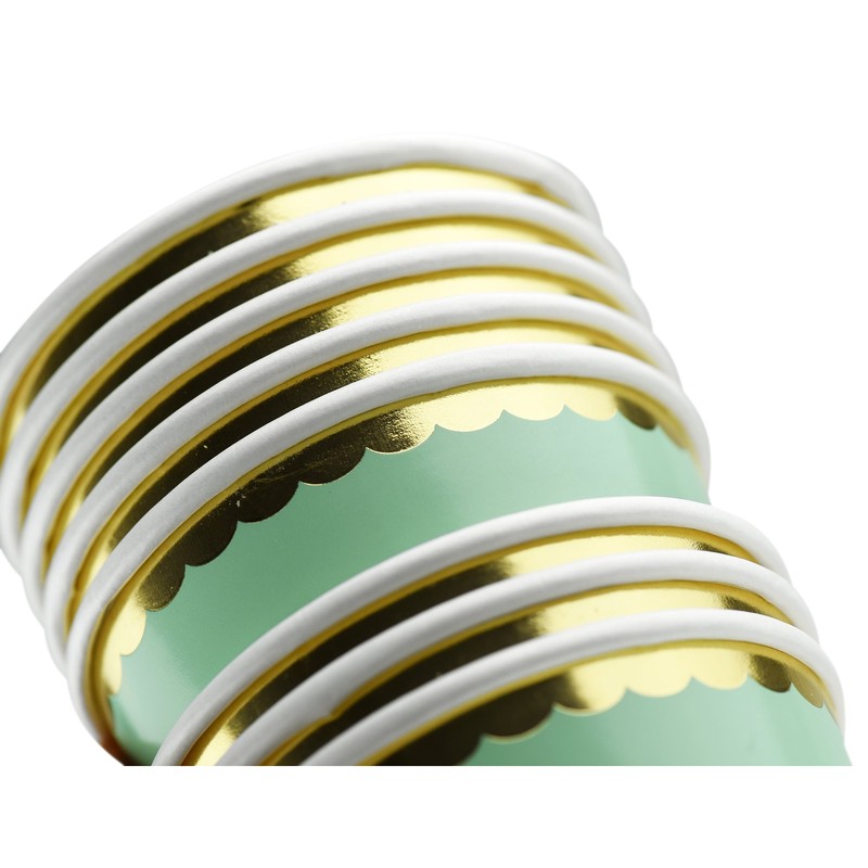 FiveSeasonStuff Paper Cups Eco-friendly Biodegradable Compostable (Mint Green | Gold)
