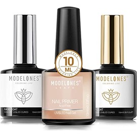 Modelones Base Coat Top Coat and Nail Primer Set, 3 x 10 ml UV LED Gel Nail Polish, No Wipe Base Coat and Top Coat Nails Gel Polish Nail Design Manicure Set