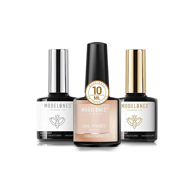 Modelones Base Coat Top Coat and Nail Primer Set, 3