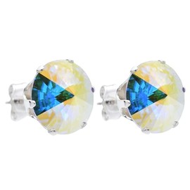 pewterhooter Glamour Collection Extra Large Women's Sparkling Aurore Boreale Multicolour Sterling Silver Stud Earrings with Gift Box.
