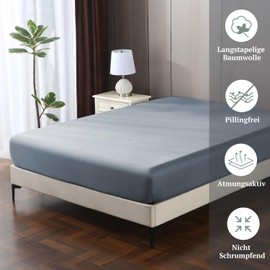 SOULFUL Satin Fitted Sheet 140 x 200 cm Cotton Oeko-Tex Ashley Blue