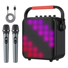 Karaoke Machine for Adults with 2 Microphones, Portable BT Speaker with PA System and RGB LED Lights, Bass/Treble Adjustment, Supports REC/TWS/FM/AUX/USB/IF Card