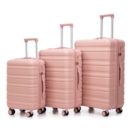 espidoo 3-Piece ABS Spinner Luggage Set: 20"/24"/28" Light Pink Carry-On Suitcases - 360° Silent Wheels & TSA Lock - Durable Water-Resistant Travel Bags for Women & Frequent Flyers