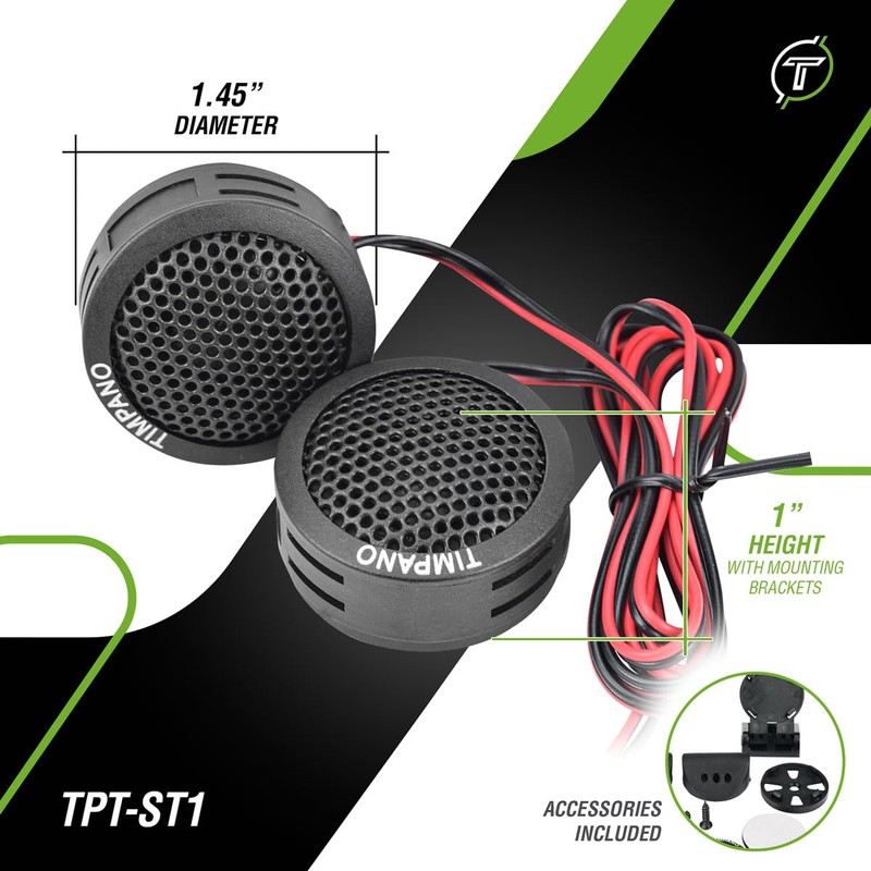 Timpano TPT-ST1 Dome Tweeter, 1 Inch Tweeter Set for Car