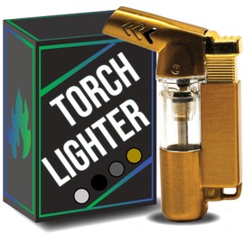Pocket Torch Lighter with Clear Reservoir - Refillable, Multi-Color Options, Adjustable Flame for Outdoor and Everyday Use - Gold