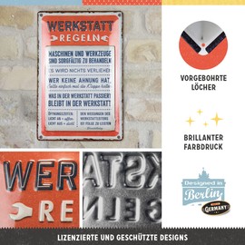 Nostalgic-Art Retro Tin Sign, 20 x 30 cm, Workshop Rules - Gift Idea for Motor Fans Made of Metal, Vintage Design with Saying