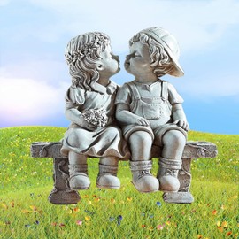 Gojoquanzhou First Kiss Resin Outdoor Statue Decorative, Puppy Love Kiss Couple Love Garden Sculpture for Yard Patio Garden Path Outdoor Decorative Wedding Gift