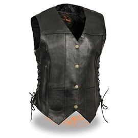 Ladies Side-Lace Leather Motorcycle Vest w/Dual Inside Concealed Weapon Gun Pockets (5X)