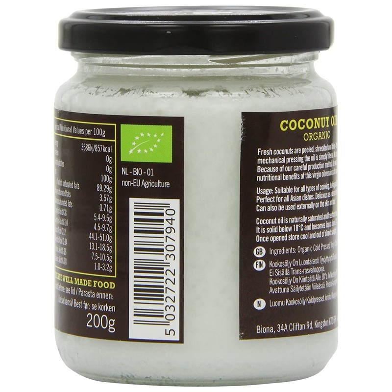 Biona Organic Raw Virgin Coconut Oil, 200g