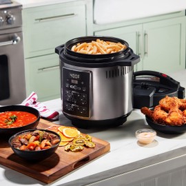 Gourmia GPA2060 One-Lid Pressure Cooker + Air Fryer With 15 One-Touch Cooking Functions - 6-Quart Nonstick Cooking Pot, Air Fry Basket, Multi-purpose Rack, Measuring Cup