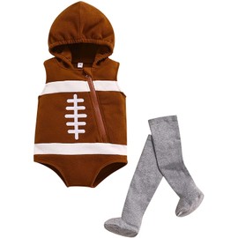 Merqwadd Baby Football Costume Rugby Hooded Sleeveless Jumpsuit with Stockings Cartoon Romper Set (12-18 Months,Rugby Hooded Romper with Stocking)