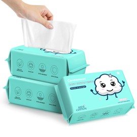 Disposable Face Towels - 100% Cotton Facial Tissues for Dry and Wet Use, Biodegradable Wipes for Makeup Removal and Skin Cleansing, Suitable for Adults and Babies (100 Count, Pack of 3)